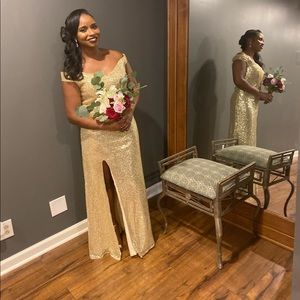 Gold Sequin Bridesmaid Dress/ Evening Gown